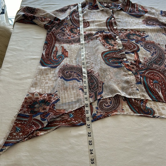 Chico’s 3/4 Sleeve Crème/Tan Paisley Print Blouse Sz 3 - Picture 11 of 14